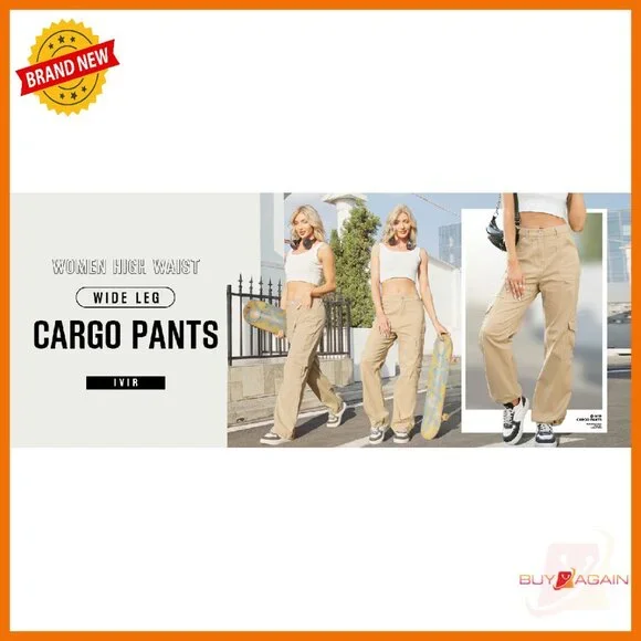 High Waist Wide Leg Cargo Pants with 7 Pockets Stretchy Drawstring